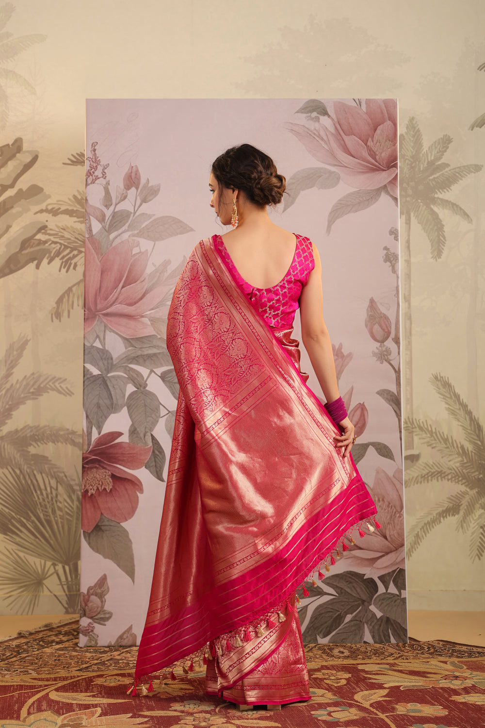Handwoven Pink Banarasi Katan Silk Saree