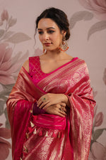 Handwoven Pink Banarasi Katan Silk Saree