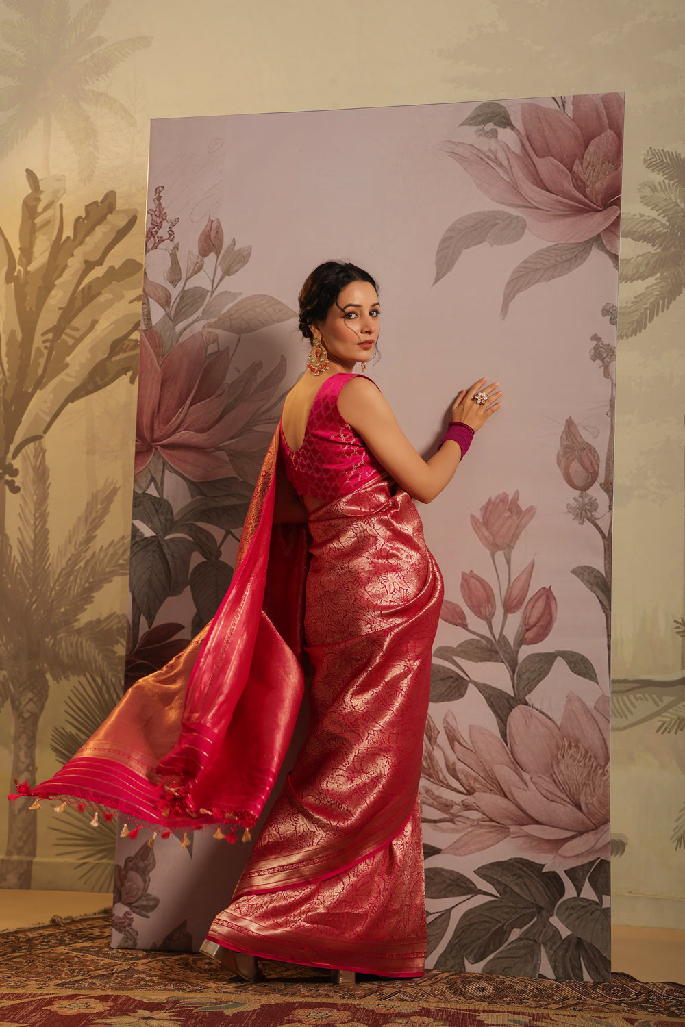 Handwoven Pink Banarasi Katan Silk Saree