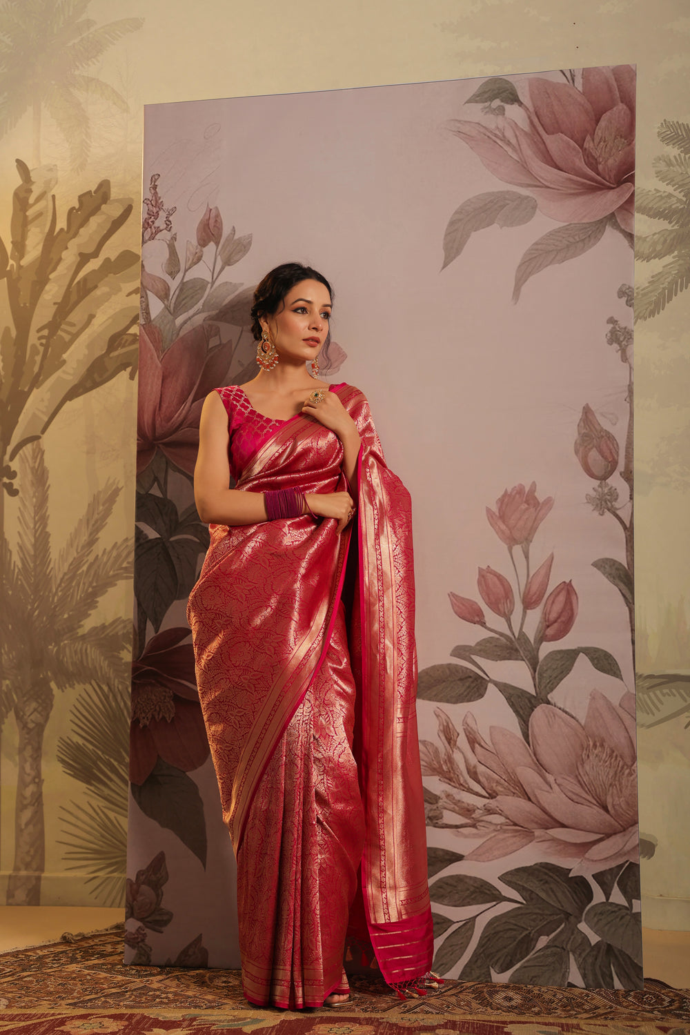 Handwoven Pink Banarasi Katan Silk Saree