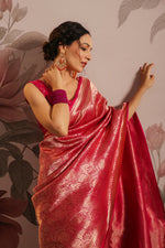 Handwoven Pink Banarasi Katan Silk Saree