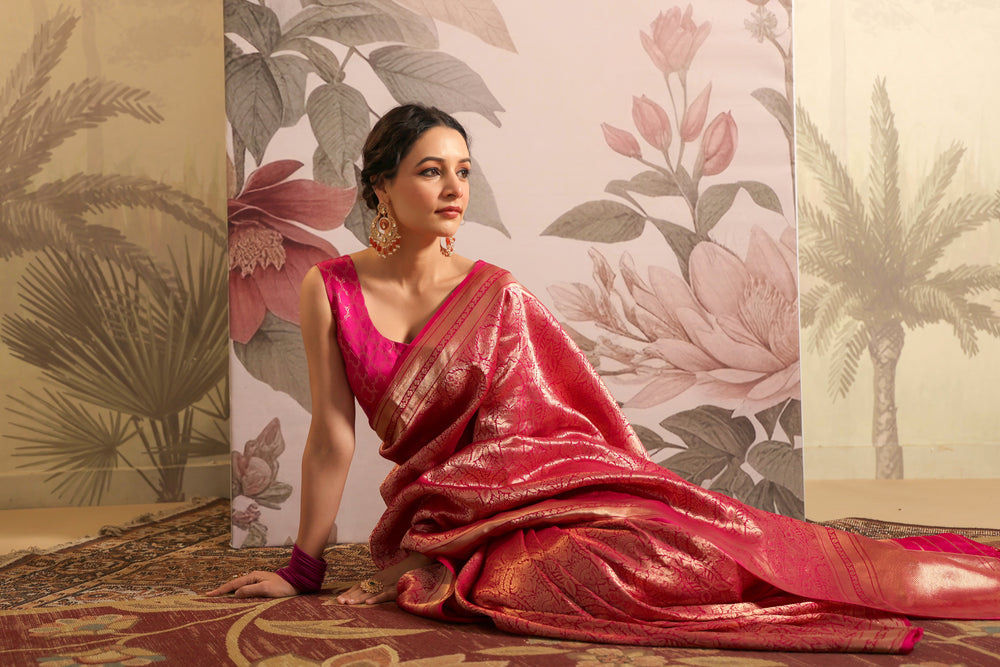Handwoven Pink Banarasi Katan Silk Saree