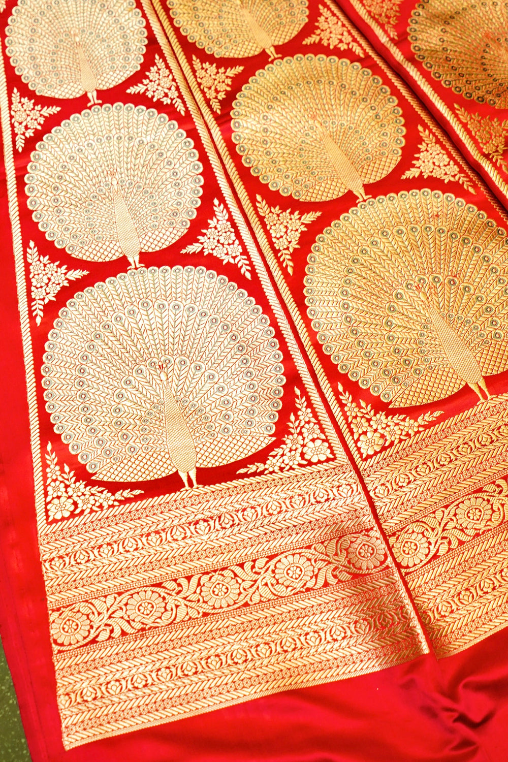 Handwoven Red Banarasi Pure Katan Silk Lehenga Kali