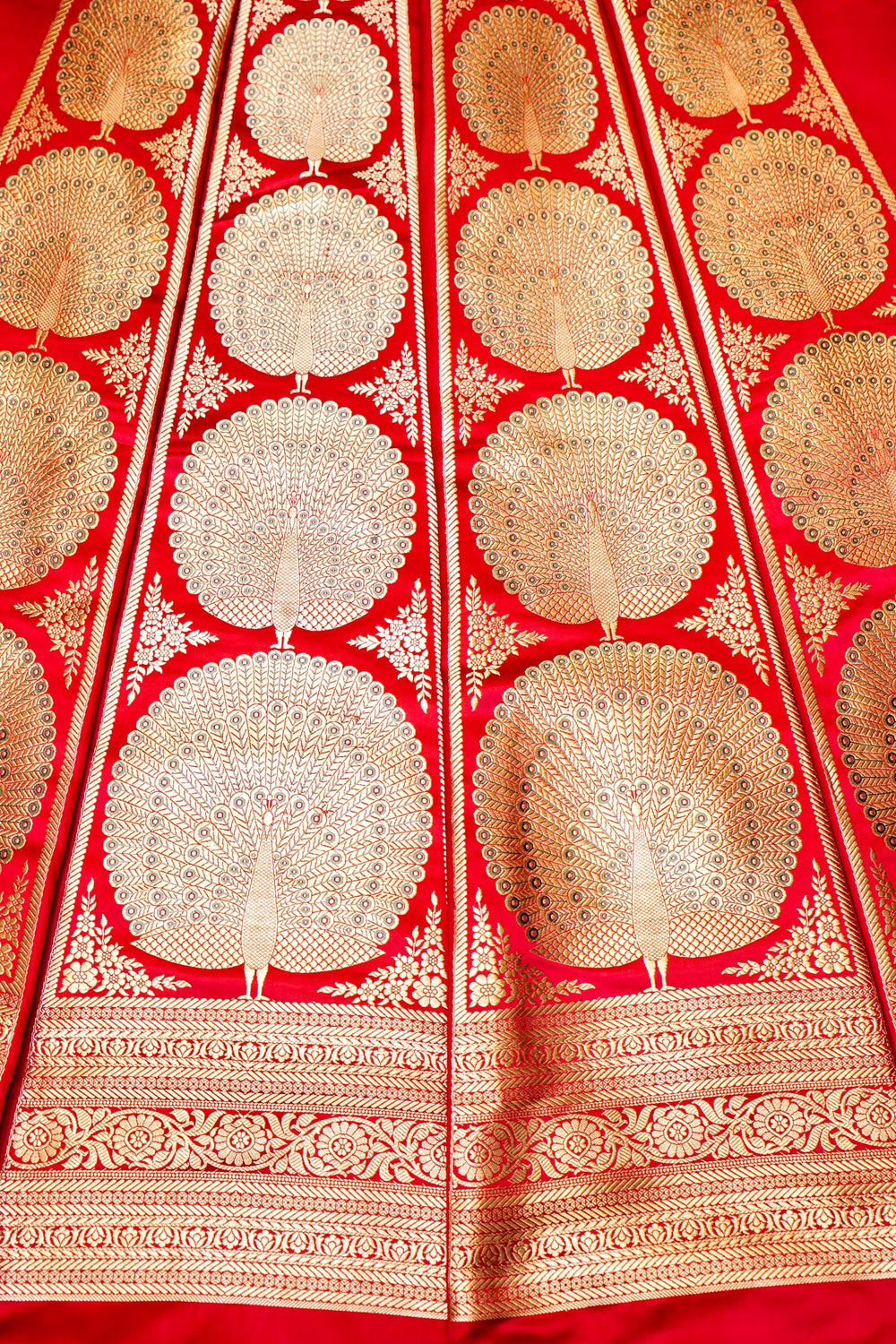 Handwoven Red Banarasi Pure Katan Silk Lehenga Kali