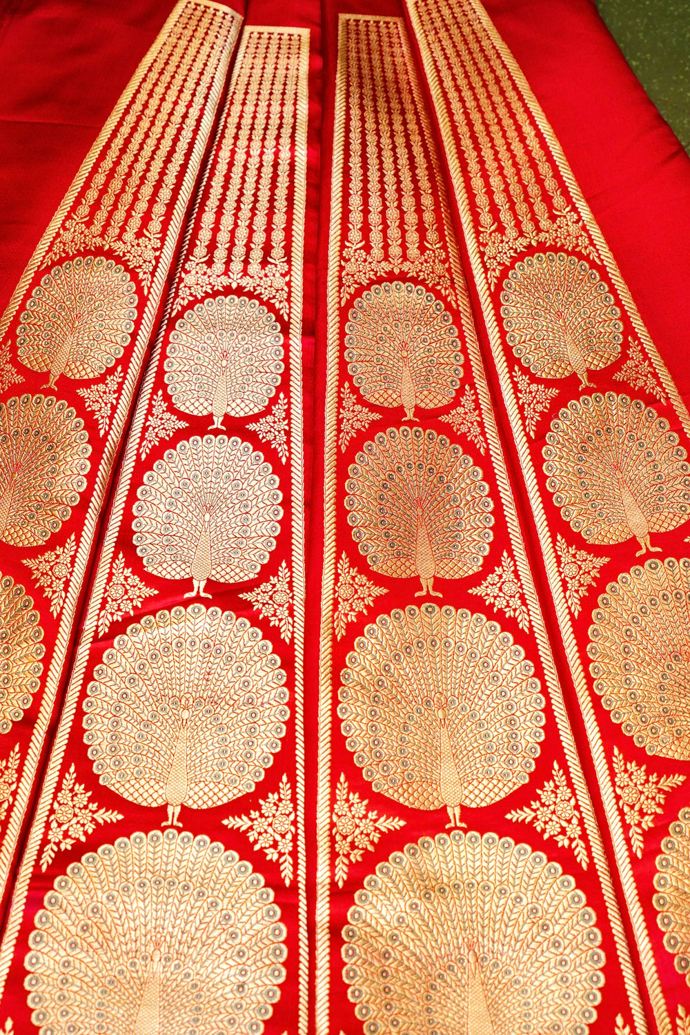 Handwoven Red Banarasi Pure Katan Silk Lehenga Kali