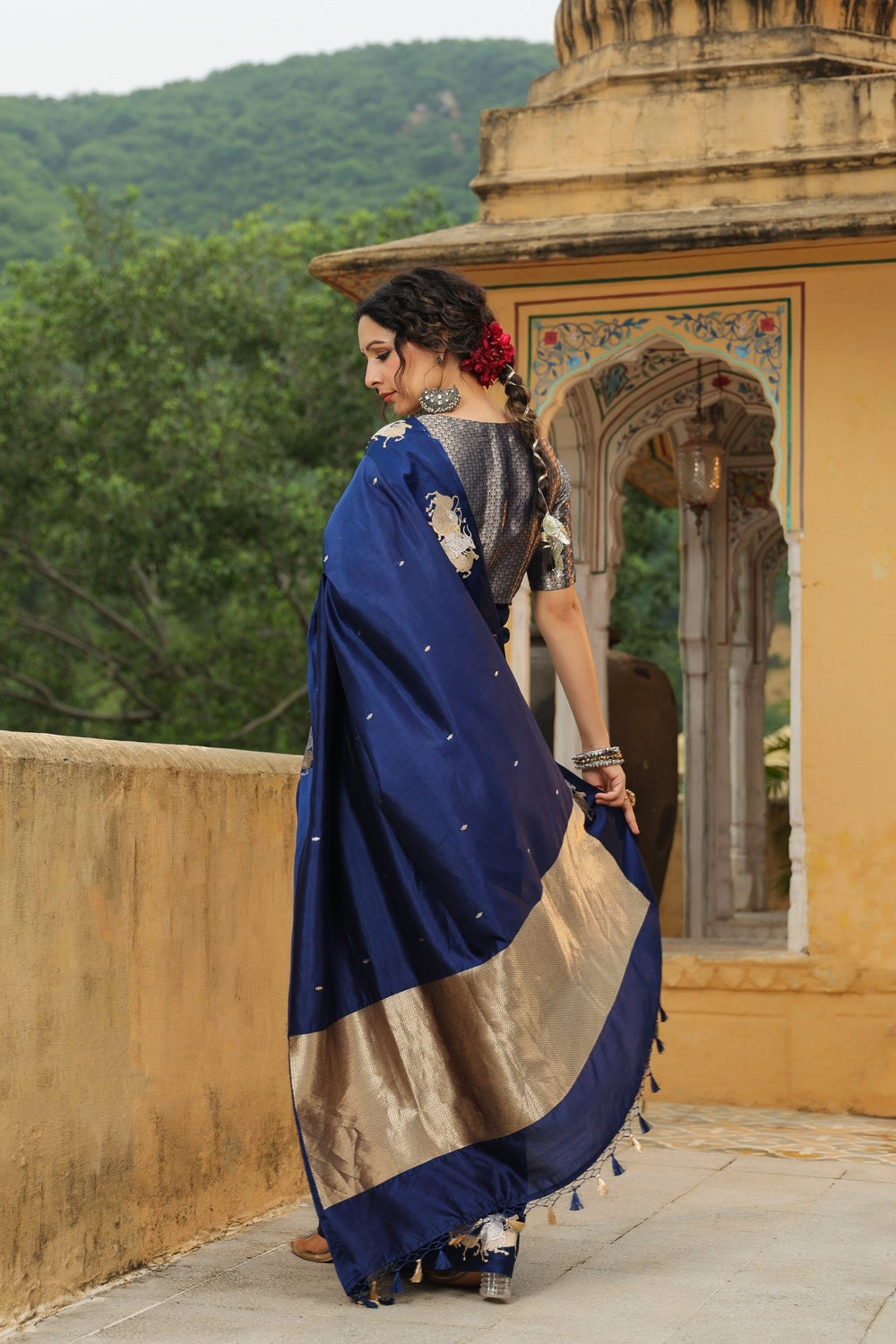 Nandi | Handwoven Blue Banarasi Katan Soft Silk Saree