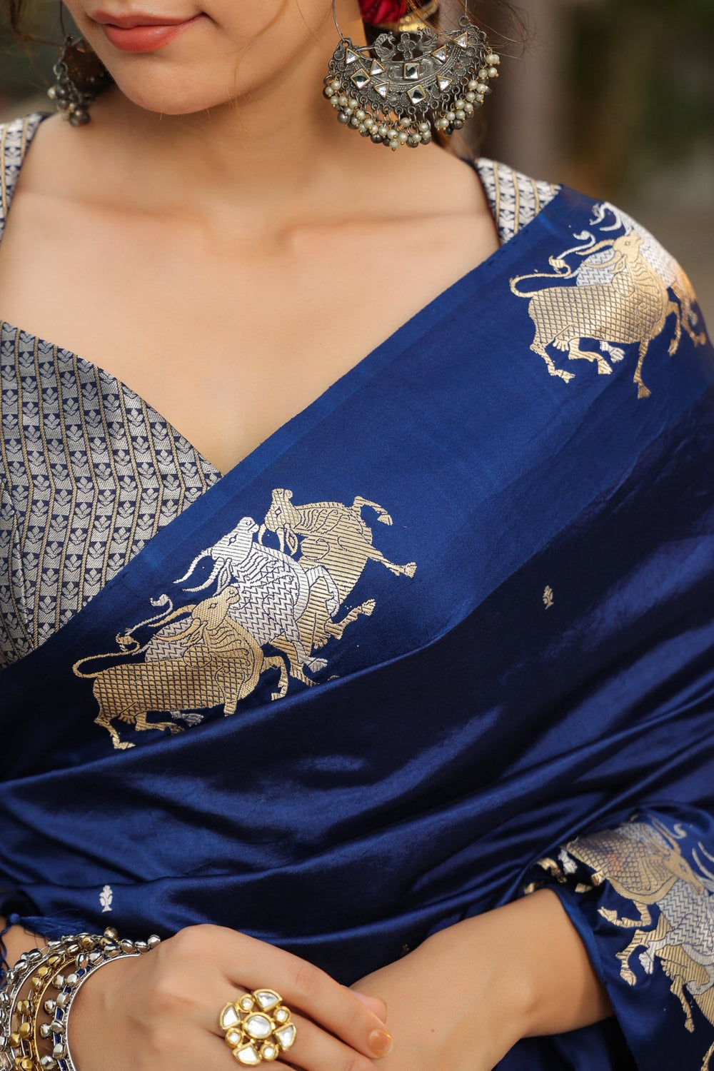 Nandi | Handwoven Blue Banarasi Katan Soft Silk Saree
