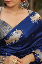 Nandi | Handwoven Blue Banarasi Katan Soft Silk Saree