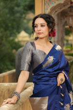 Vantara | Handwoven Blue Banarasi Katan  Soft Silk Saree