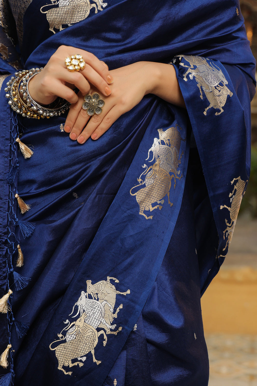 Vantara | Handwoven Blue Banarasi Katan  Soft Silk Saree