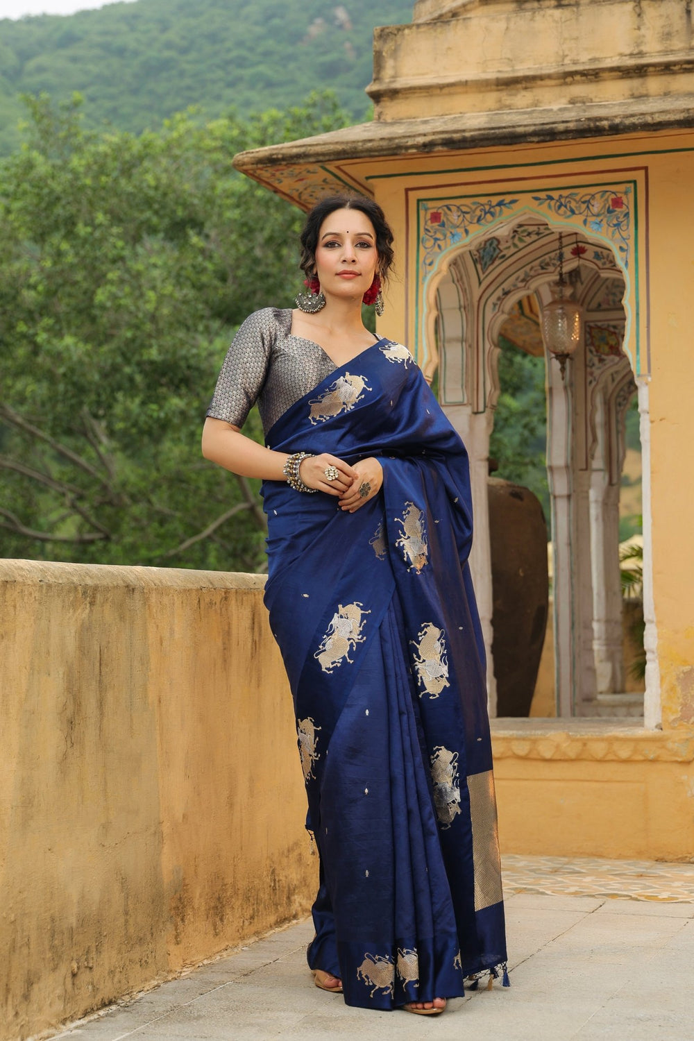 Nandi | Handwoven Blue Banarasi Katan Soft Silk Saree