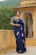 Nandi | Handwoven Blue Banarasi Katan Soft Silk Saree