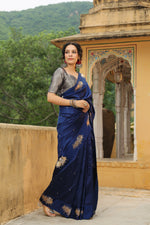 Vantara | Handwoven Blue Banarasi Katan  Soft Silk Saree