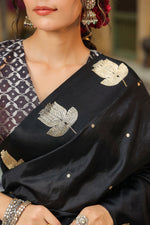 Purdah | Handwoven Black Banarasi Katan Soft Silk Saree