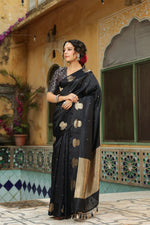 Purdah | Handwoven Black Banarasi Katan Soft Silk Saree