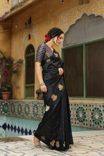 Purdah | Handwoven Black Banarasi Katan Soft Silk Saree