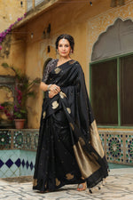 Purdah | Handwoven Black Banarasi Katan Soft Silk Saree