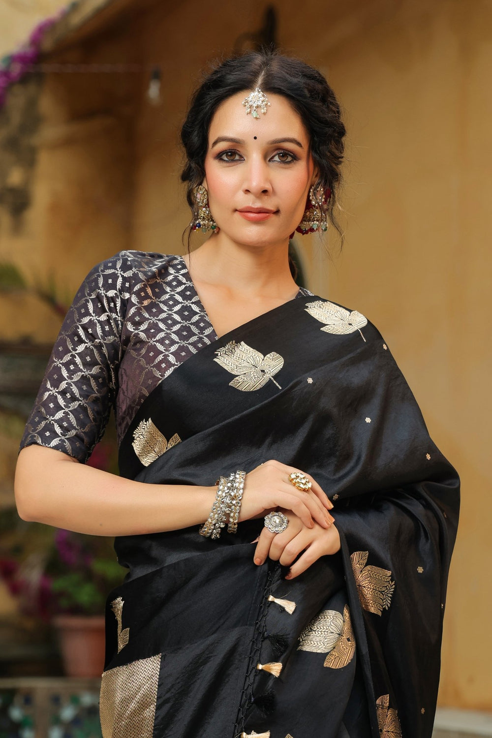 Purdah | Handwoven Black Banarasi Katan Soft Silk Saree