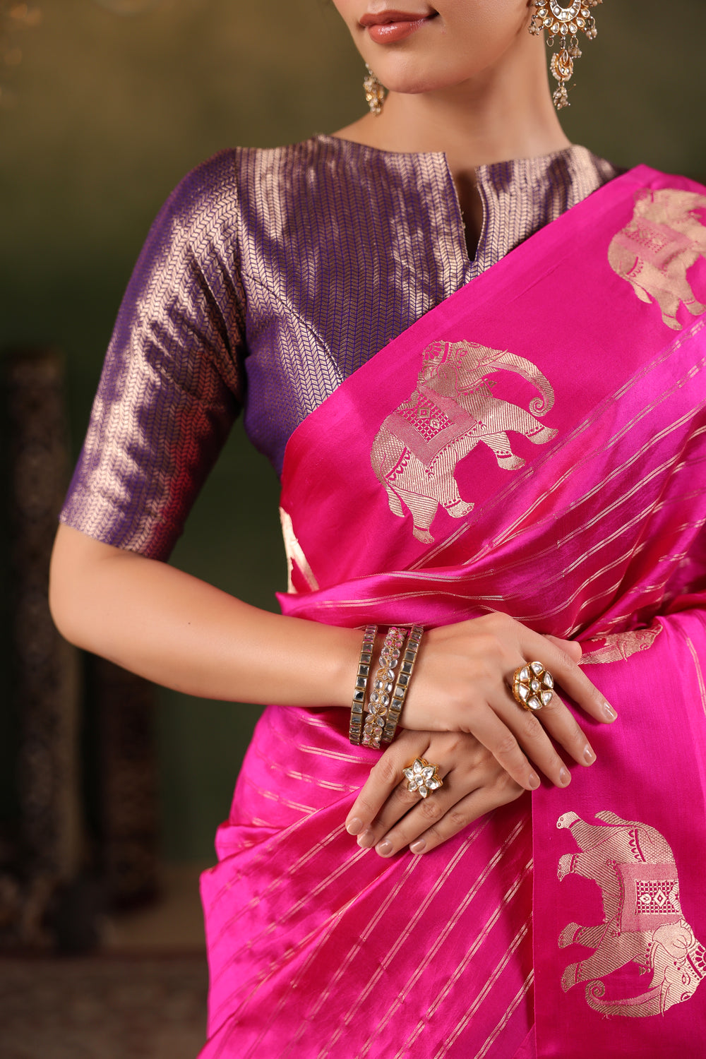 Gajj | Handwoven Pink Banarasi Katan Soft Silk Saree
