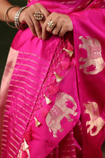 Gajj | Handwoven Pink Banarasi Katan Soft Silk Saree