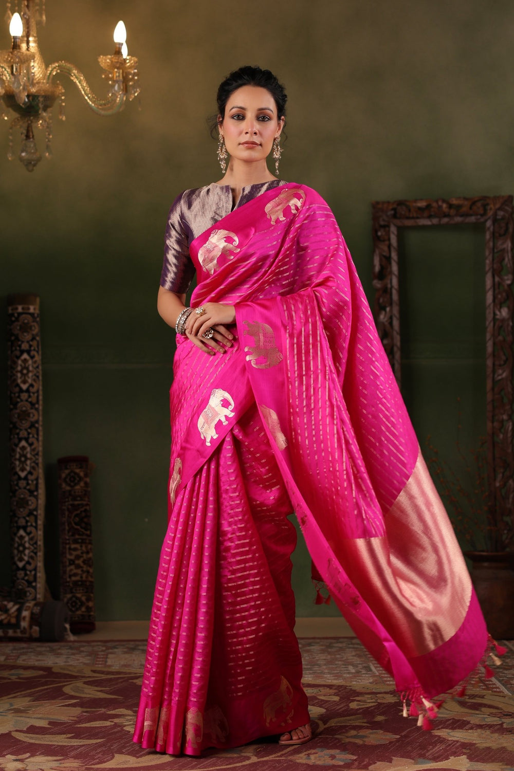 Gajj | Handwoven Pink Banarasi Katan Soft Silk Saree