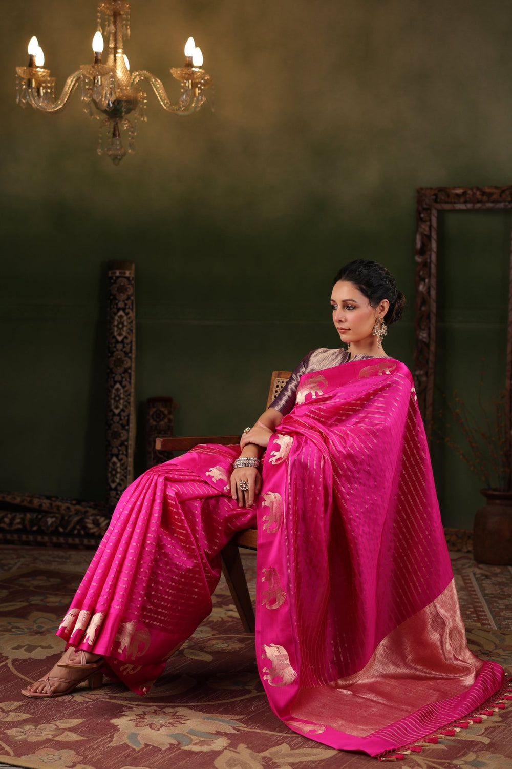 Gajj | Handwoven Pink Banarasi Katan Soft Silk Saree