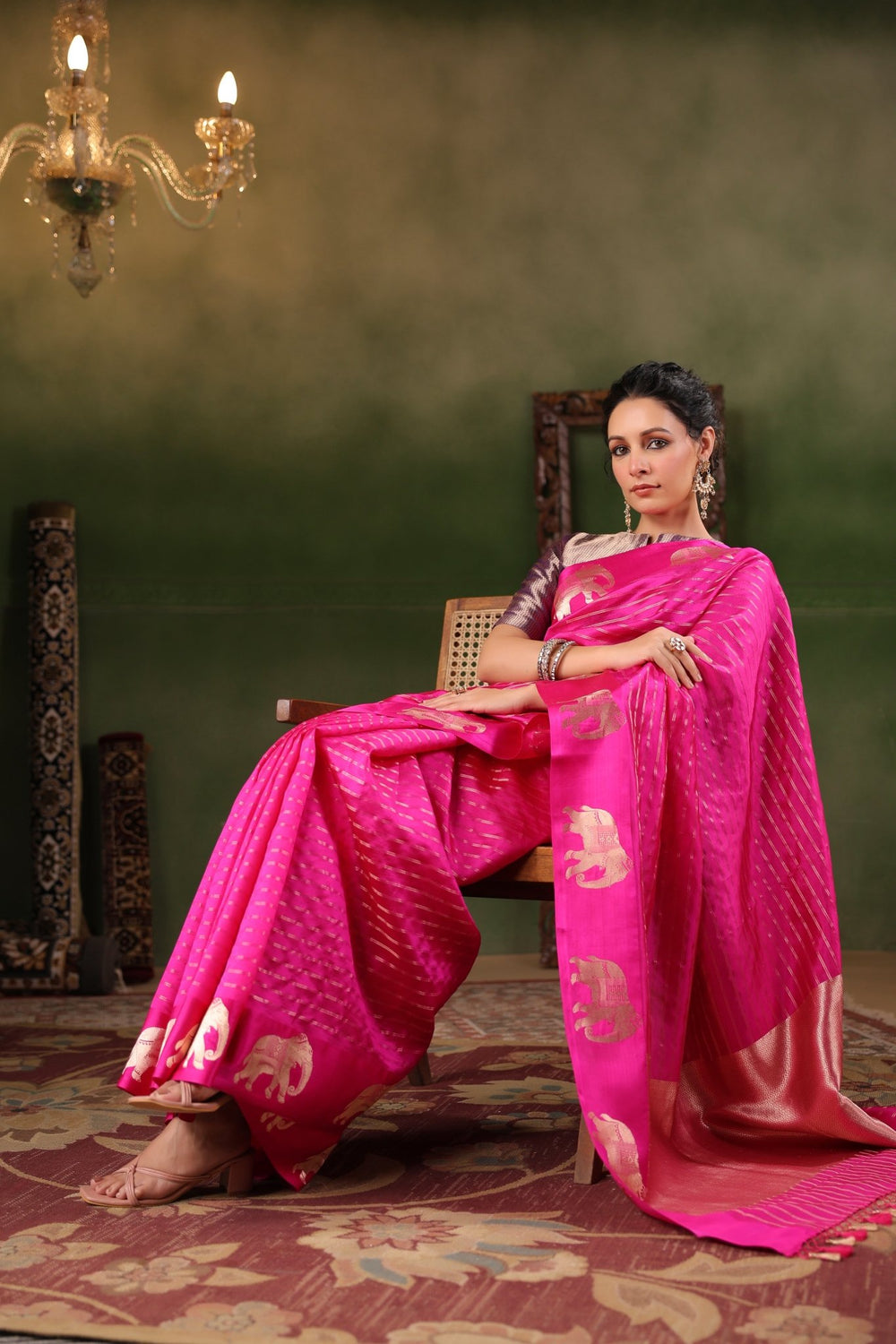 Gajj | Handwoven Pink Banarasi Katan Soft Silk Saree