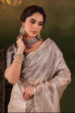 Raas | Handwoven Rose Gold Banarasi Tissue Silk Saree