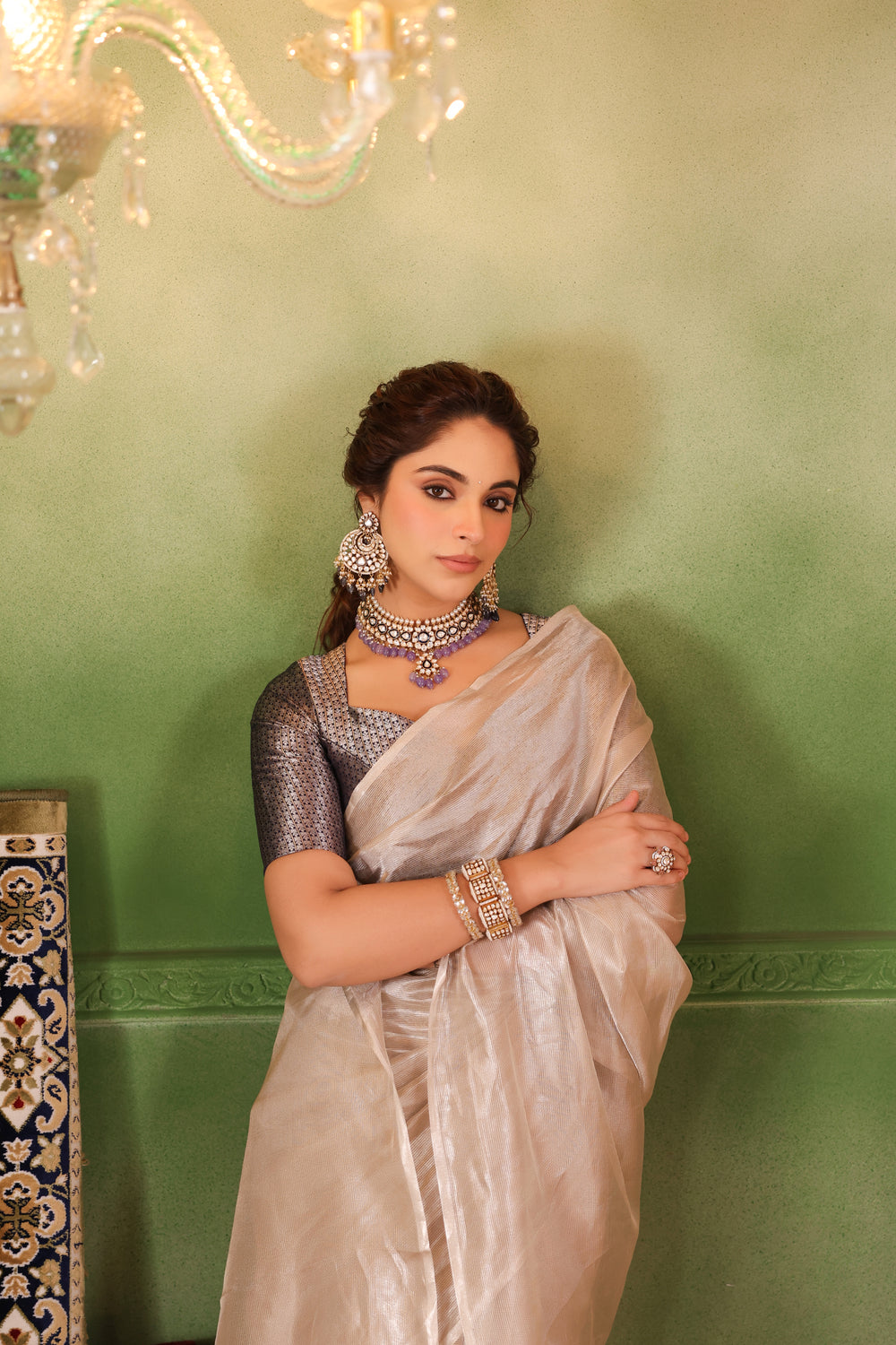 Raas | Handwoven Rose Gold Banarasi Tissue Silk Saree