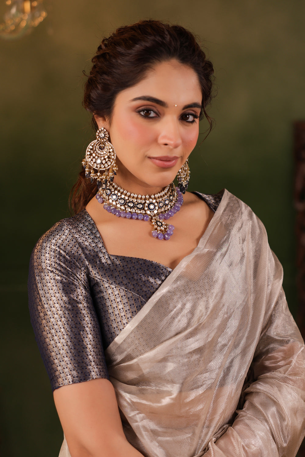 Raas | Handwoven Rose Gold Banarasi Tissue Silk Saree