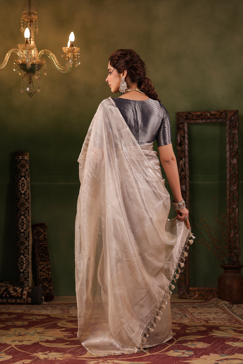 Raas | Handwoven Rose Gold Banarasi Tissue Silk Saree