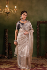 Raas | Handwoven Rose Gold Banarasi Tissue Silk Saree