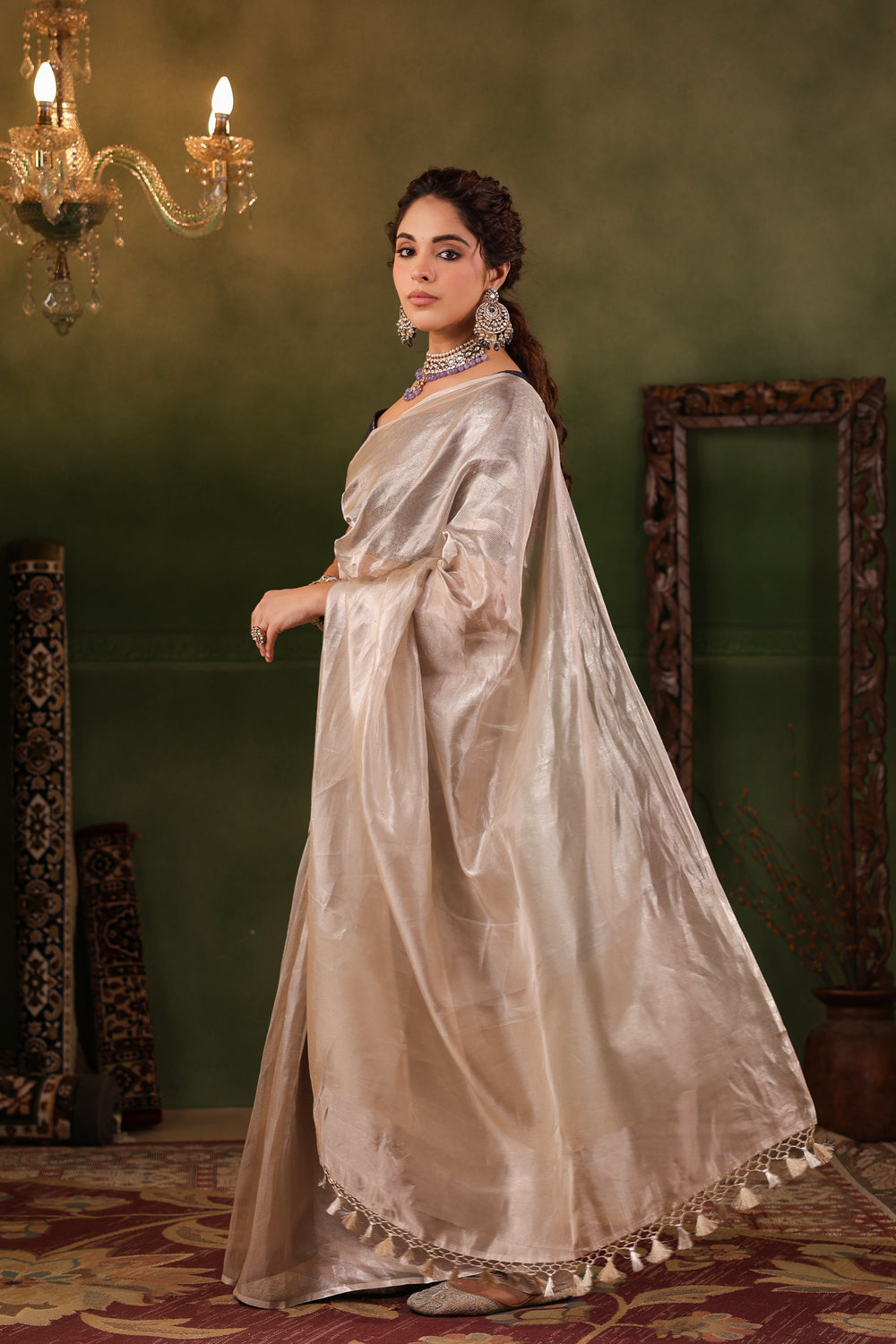 Raas | Handwoven Rose Gold Banarasi Tissue Silk Saree