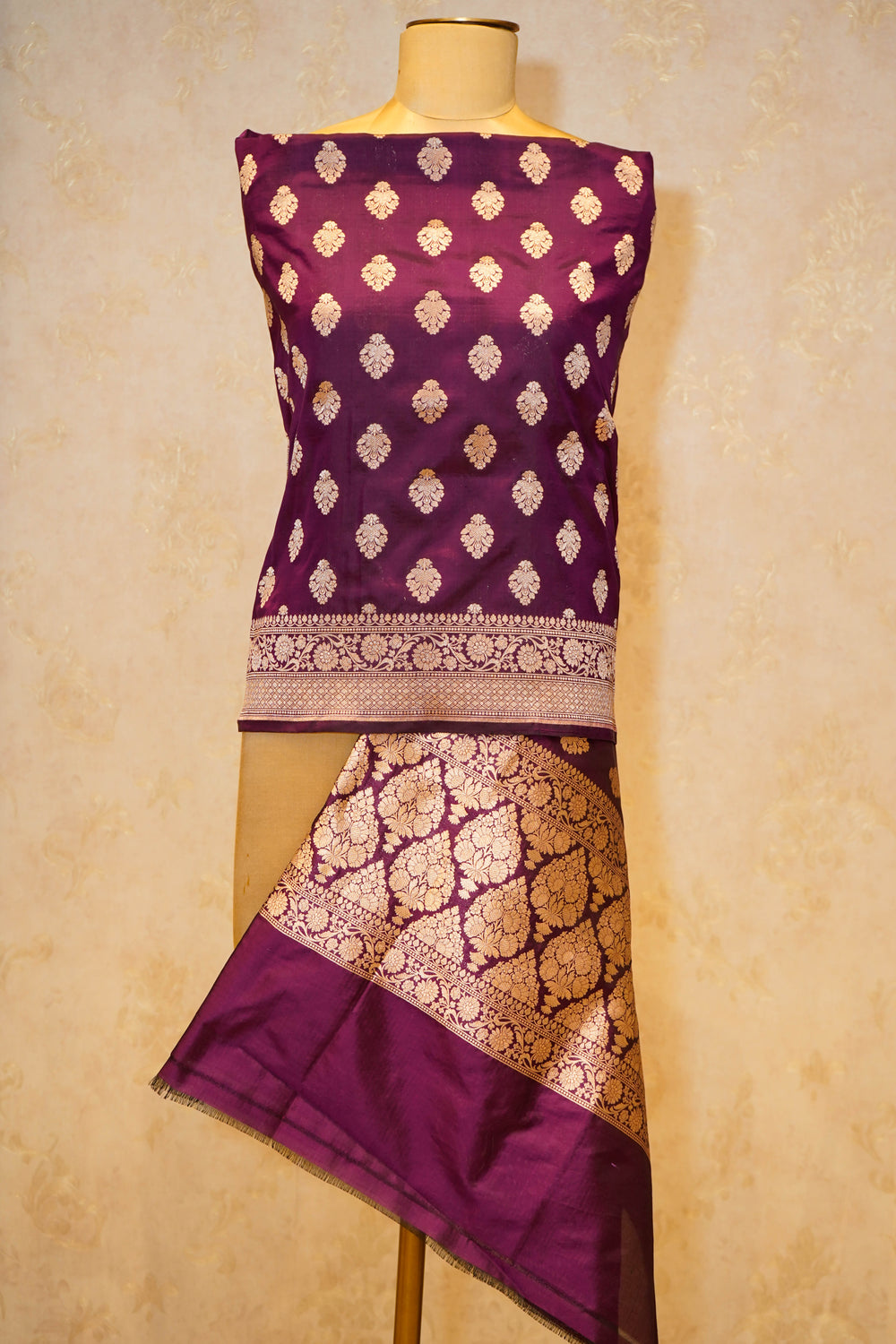 Handwoven Wine  Banarasi Katan Silk Dupatta