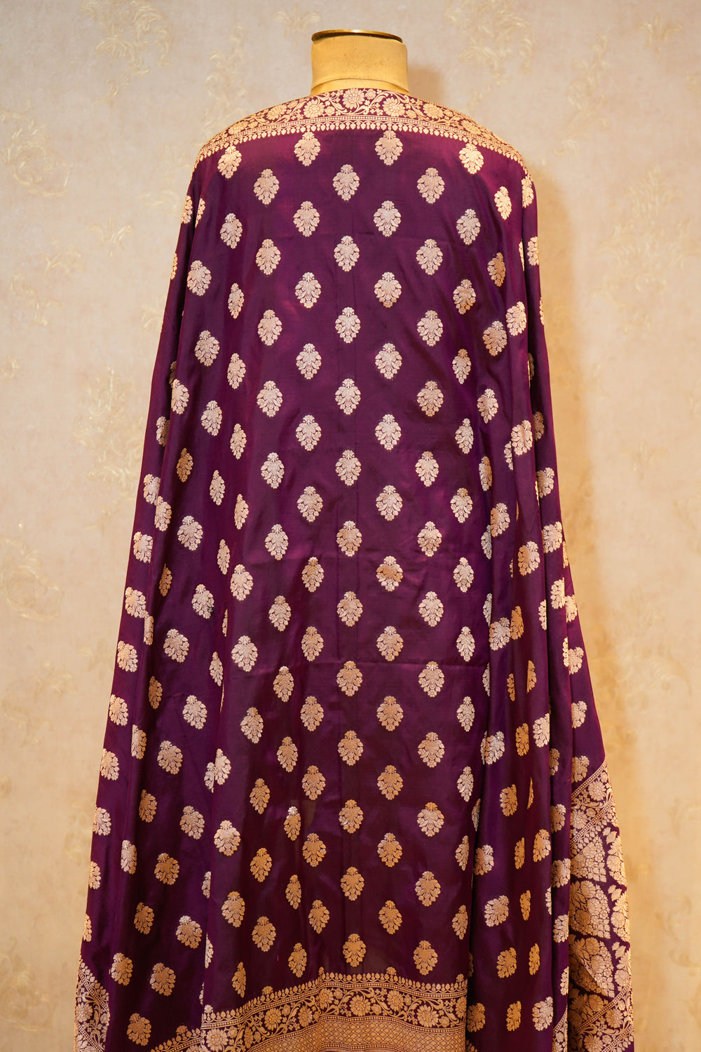 Handwoven Wine  Banarasi Katan Silk Dupatta