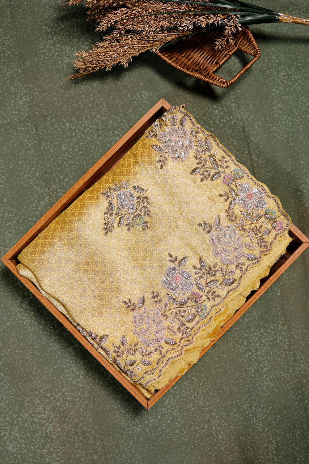 Designer Lemon Yellow Tissue Silk Saree