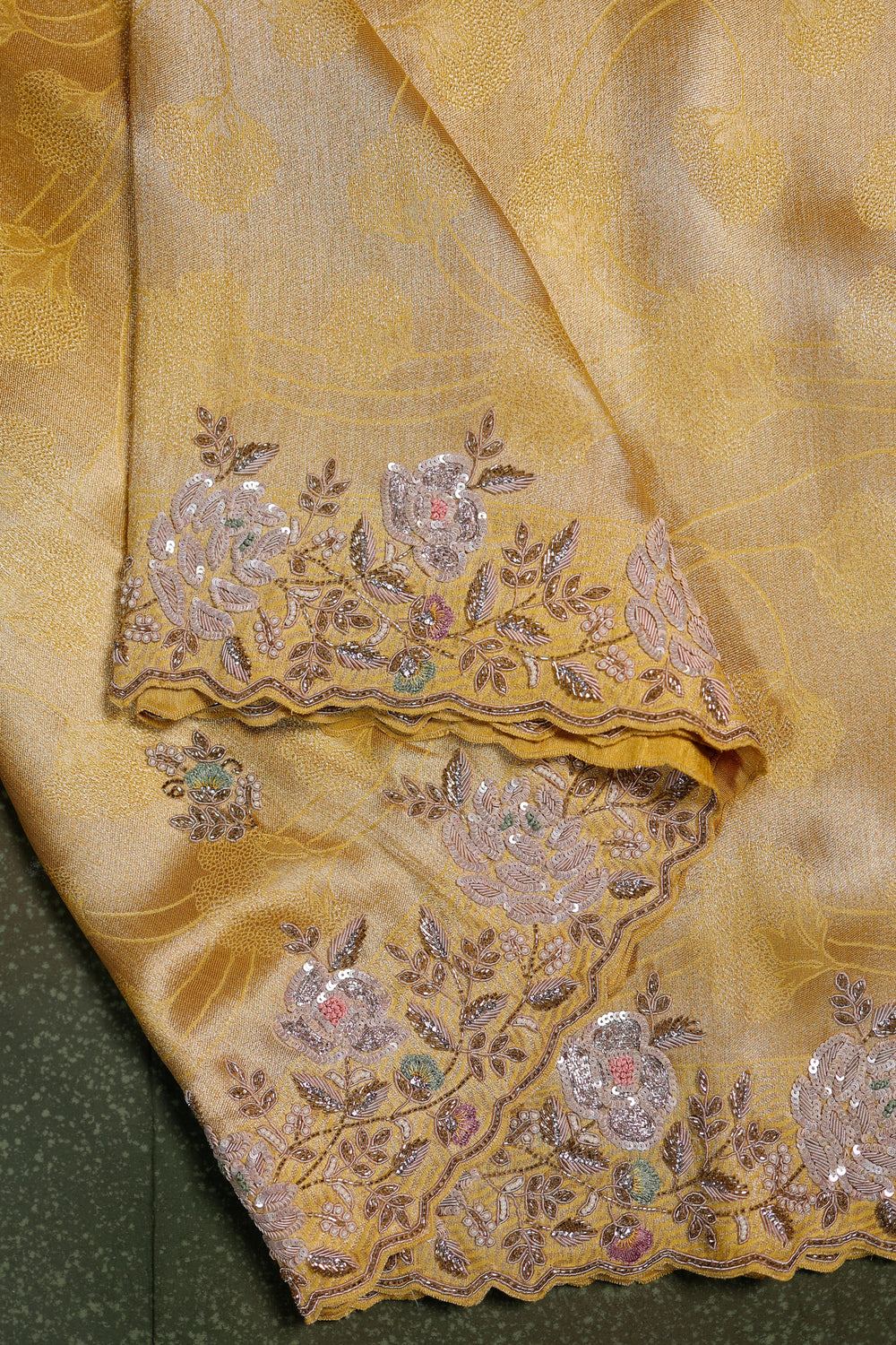 Designer Lemon Yellow Tissue Silk Saree