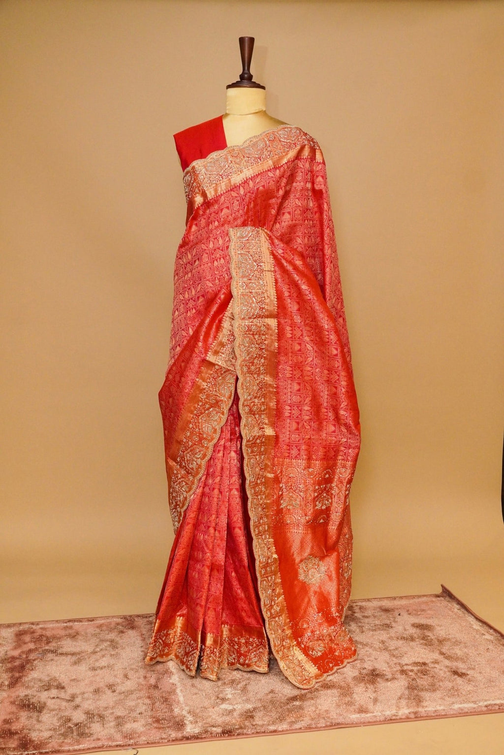 Handwoven Red Bridal Banarasi Katan Silk Saree