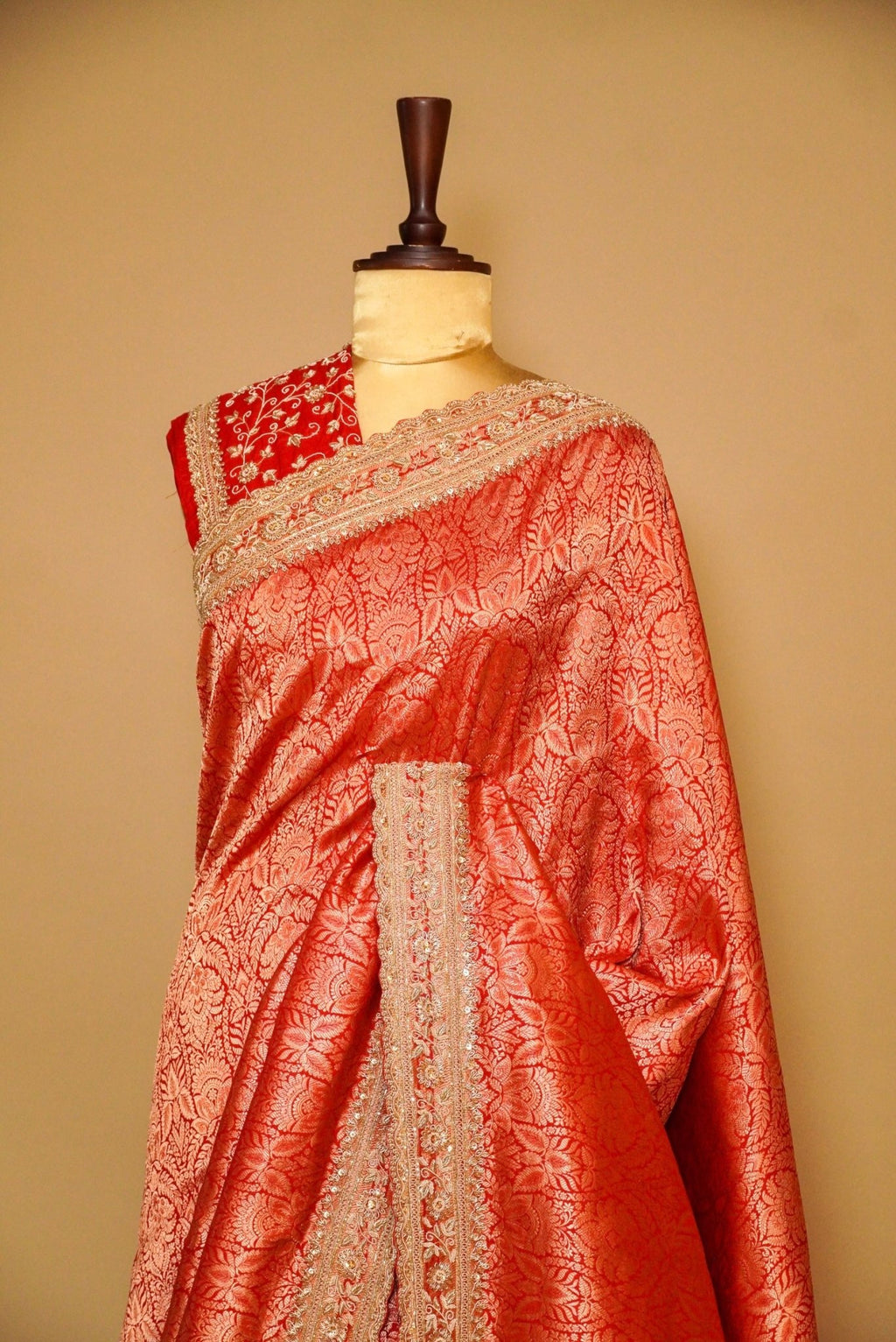 Handwoven Red Bridal Banarasi Katan Silk Saree