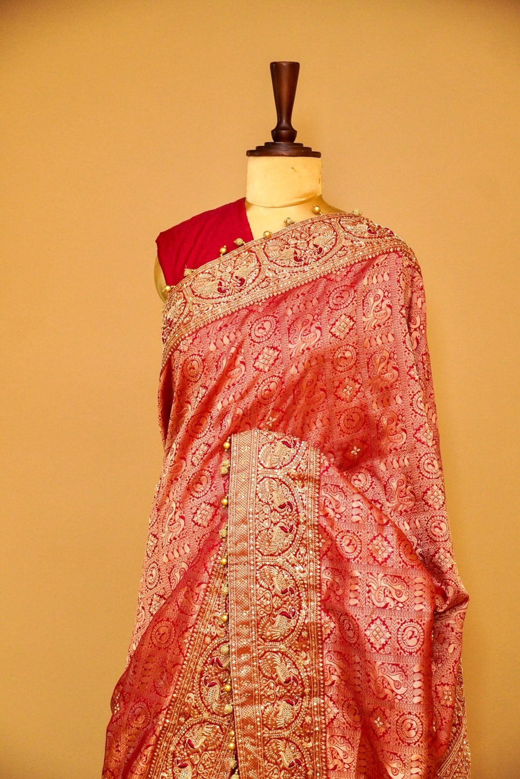 Handwoven Red Bridal Banarasi Katan Silk Saree