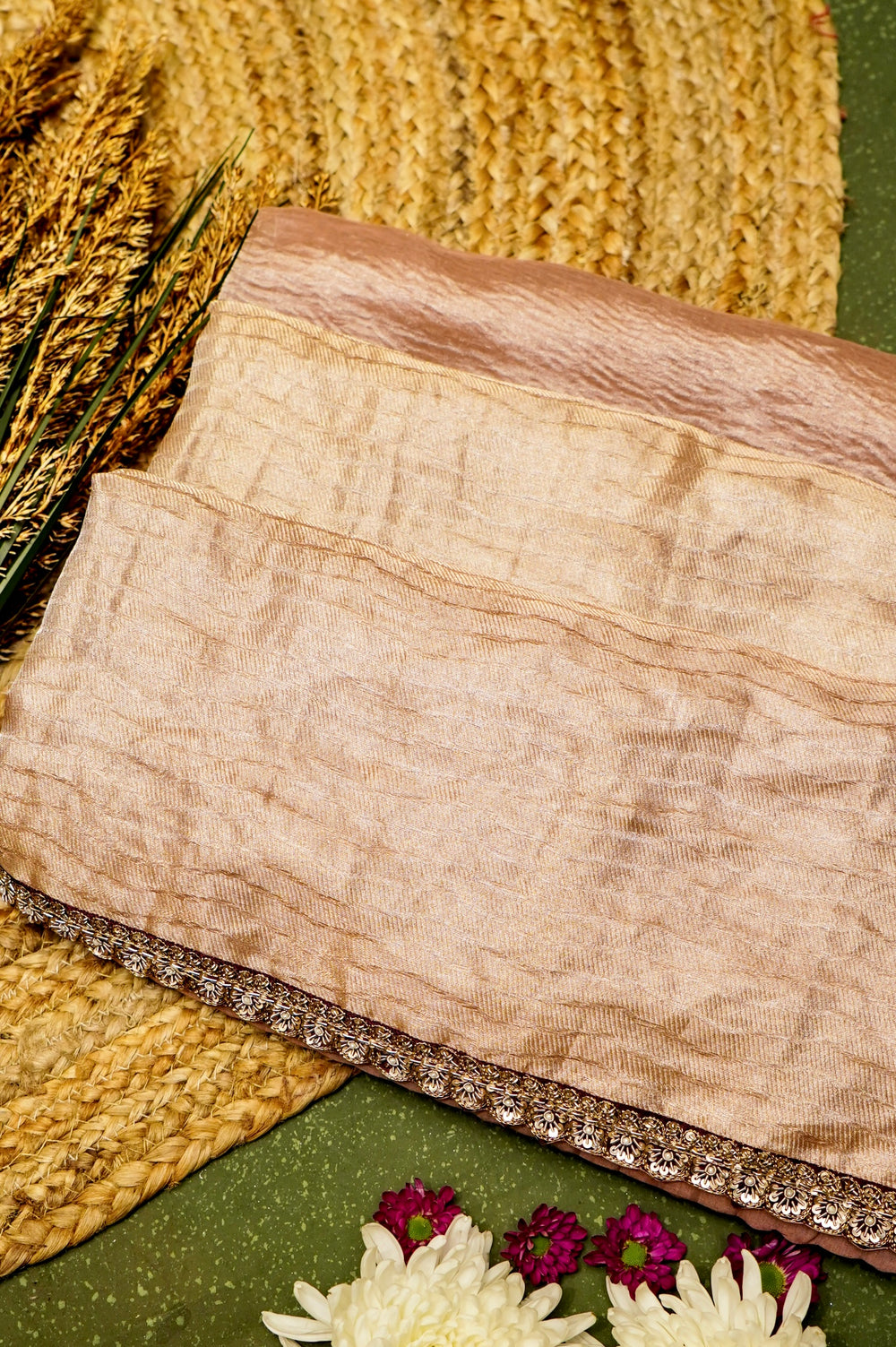 Handwoven Golden Designer Tissue Silk Saree