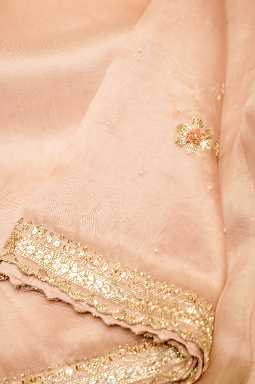 Handwoven Rose Gold Designer Organza Saree