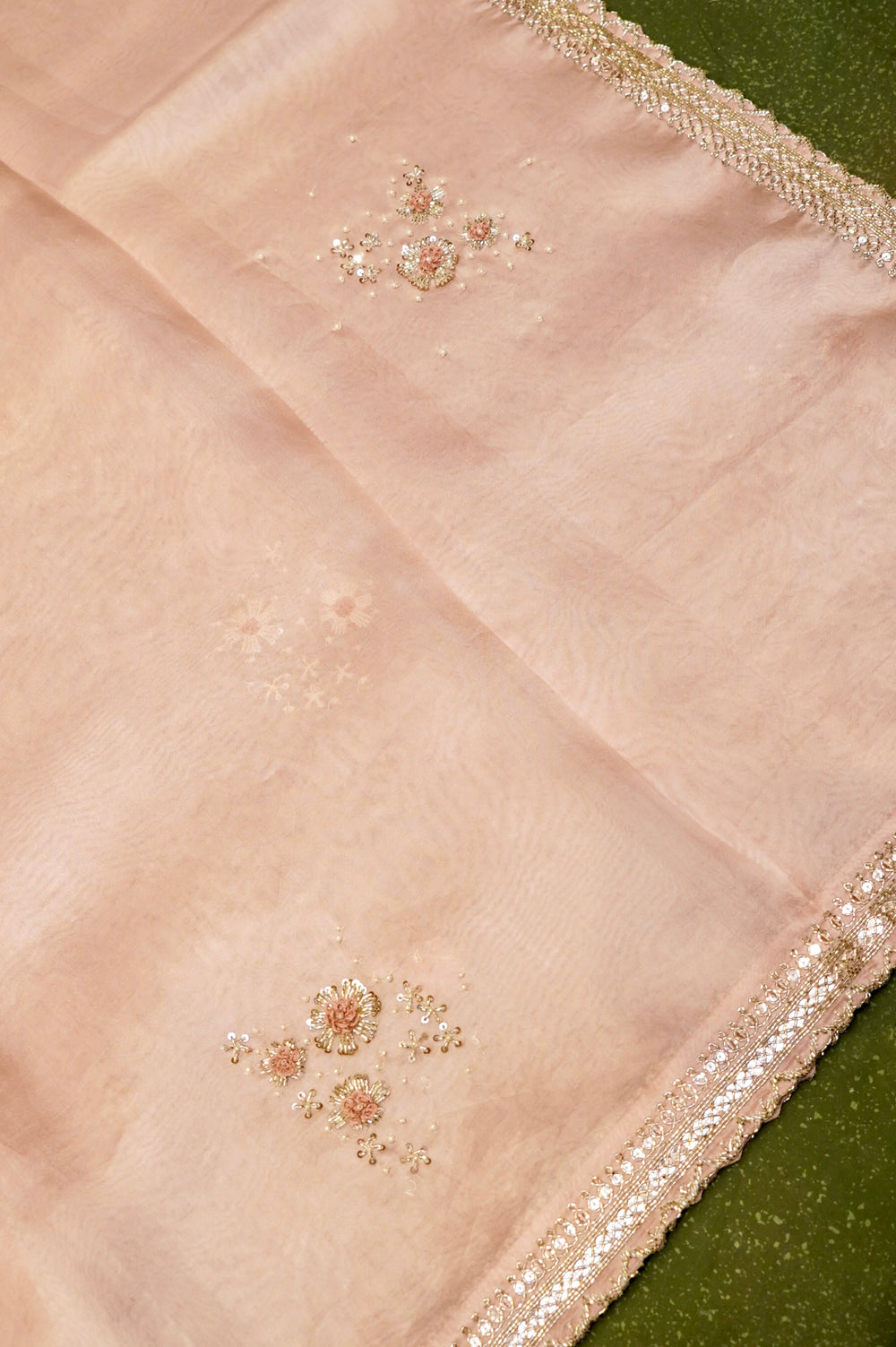 Handwoven Rose Gold Designer Organza Saree