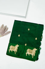 Handwoven Dark Green Banarasi Katan Soft Silk Saree