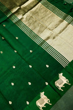 Handwoven Dark Green Banarasi Katan Soft Silk Saree