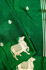 Handwoven Dark Green Banarasi Katan Soft Silk Saree