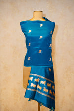 Handwoven Teal Blue Banarasi Katan Silk Dupatta
