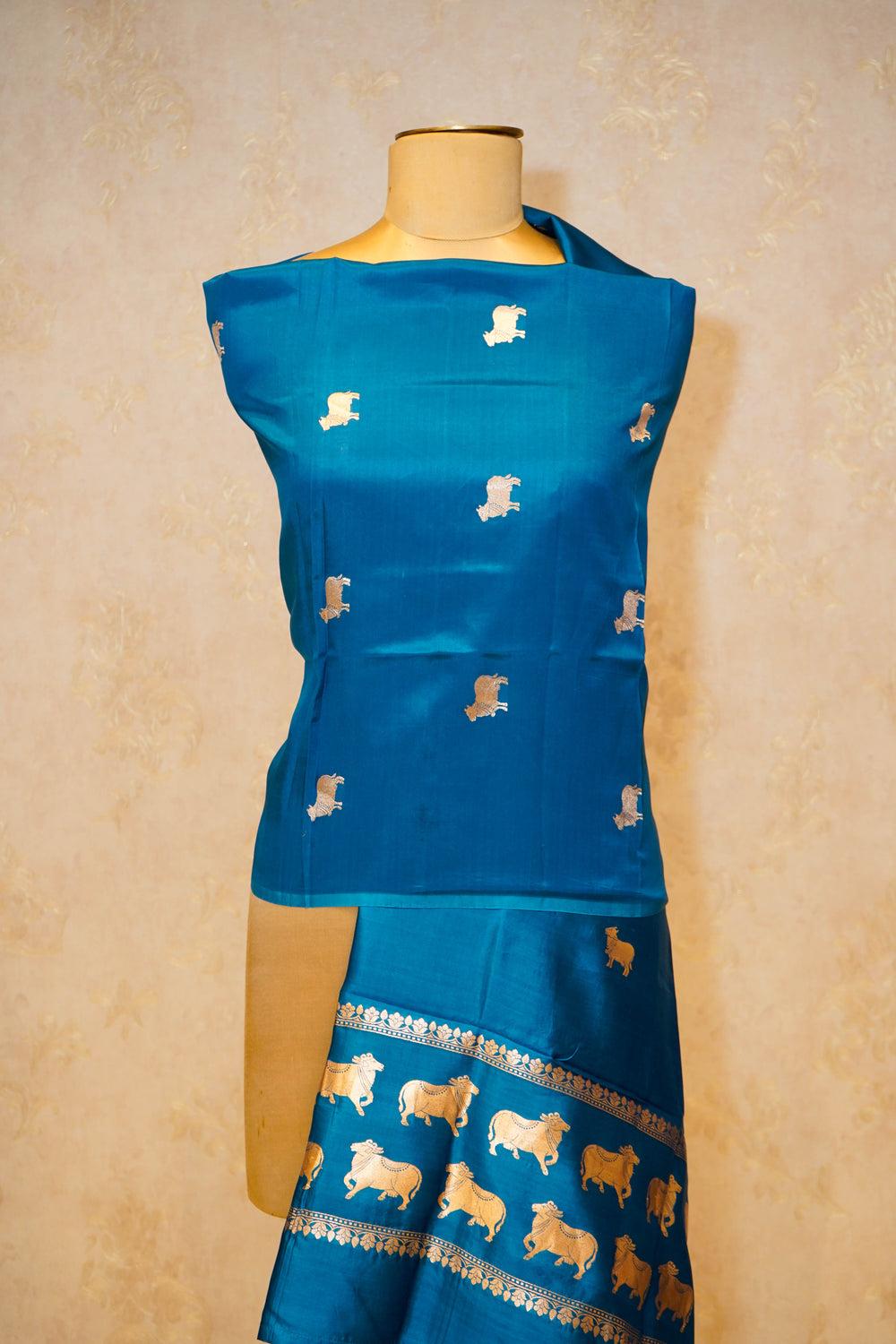 Handwoven Teal Blue Banarasi Katan Silk Dupatta