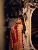 Ishita Dutta | Handwoven Orange Banarasi Tissue Silk Saree