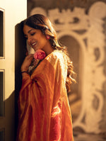 Ishita Dutta | Handwoven Orange Banarasi Tissue Silk Saree